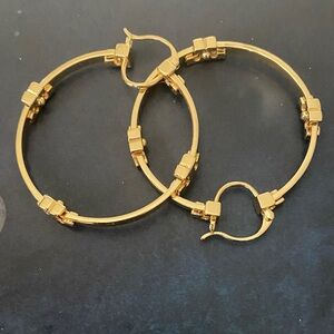 Gold Tone Hoop Earrings with Decorative Accents - Women Jewelry